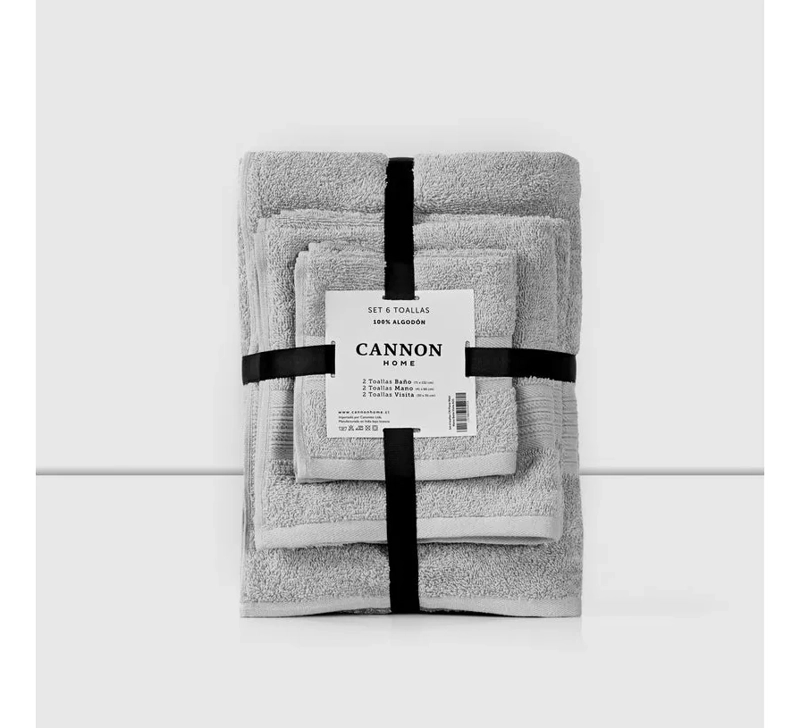 SET DE 6 TOALLAS 100% ALGODON MANO BAÑO VISITA CANNON HOME COLOR GRIS LISA - 4