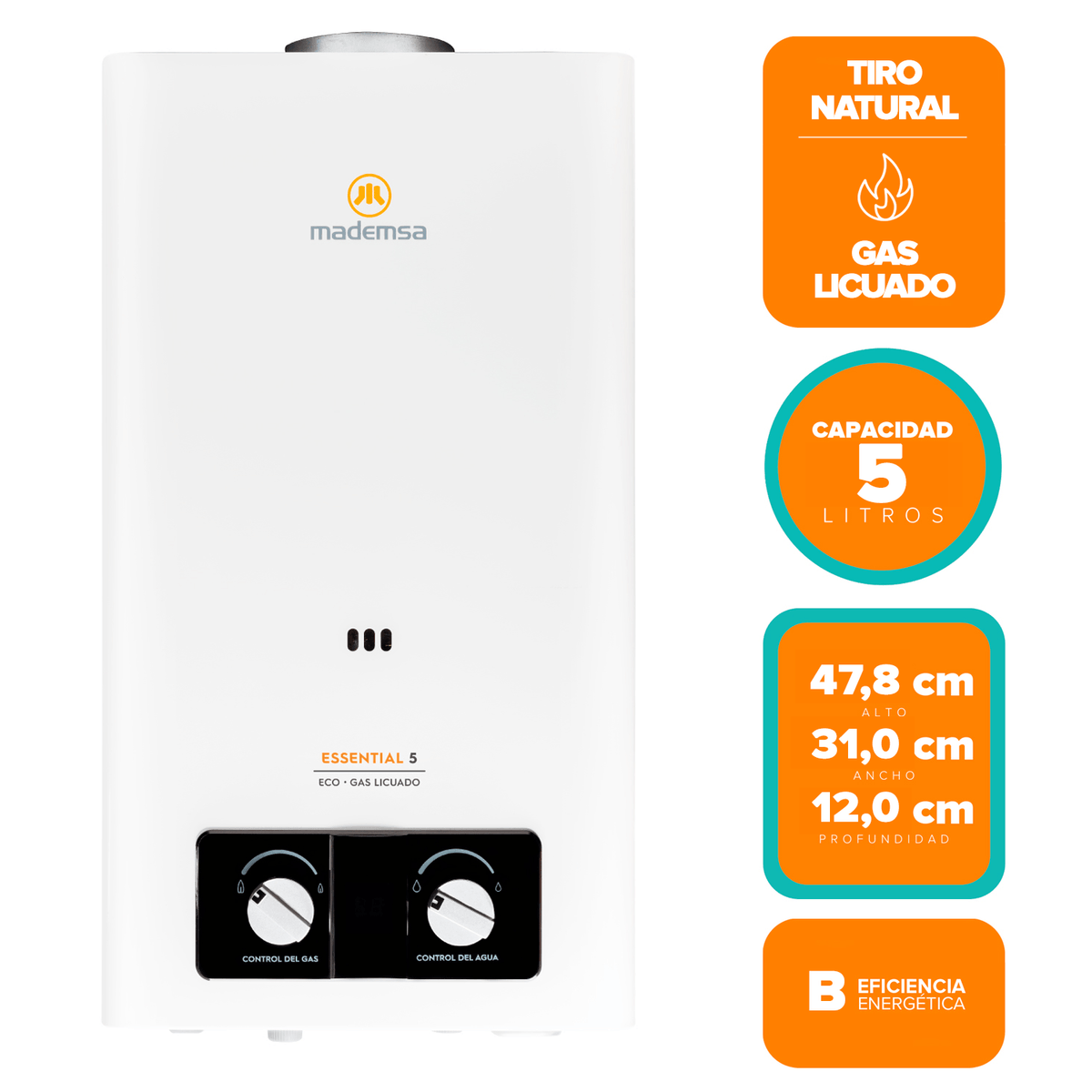 CALEFONT A GAS GLP MADEMSA ESSENTIAL 5 ECO BLANCO - 4