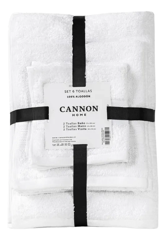 SE DE 6 TOALLAS 100% ALGODON MANO BAÑO VISITA CANNON HOME COLOR BLANCO LISA - 1