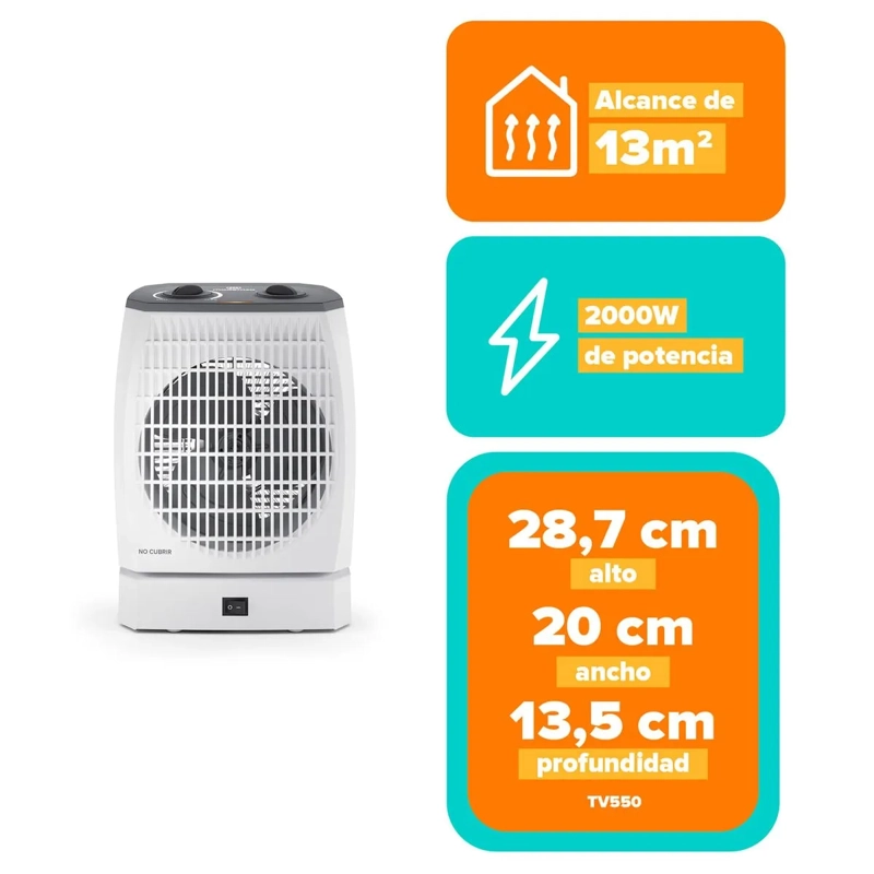 TERMOVENTILADOR 2000W Y TERMOSTATO TV550 BLANCO MADEMSA - 3
