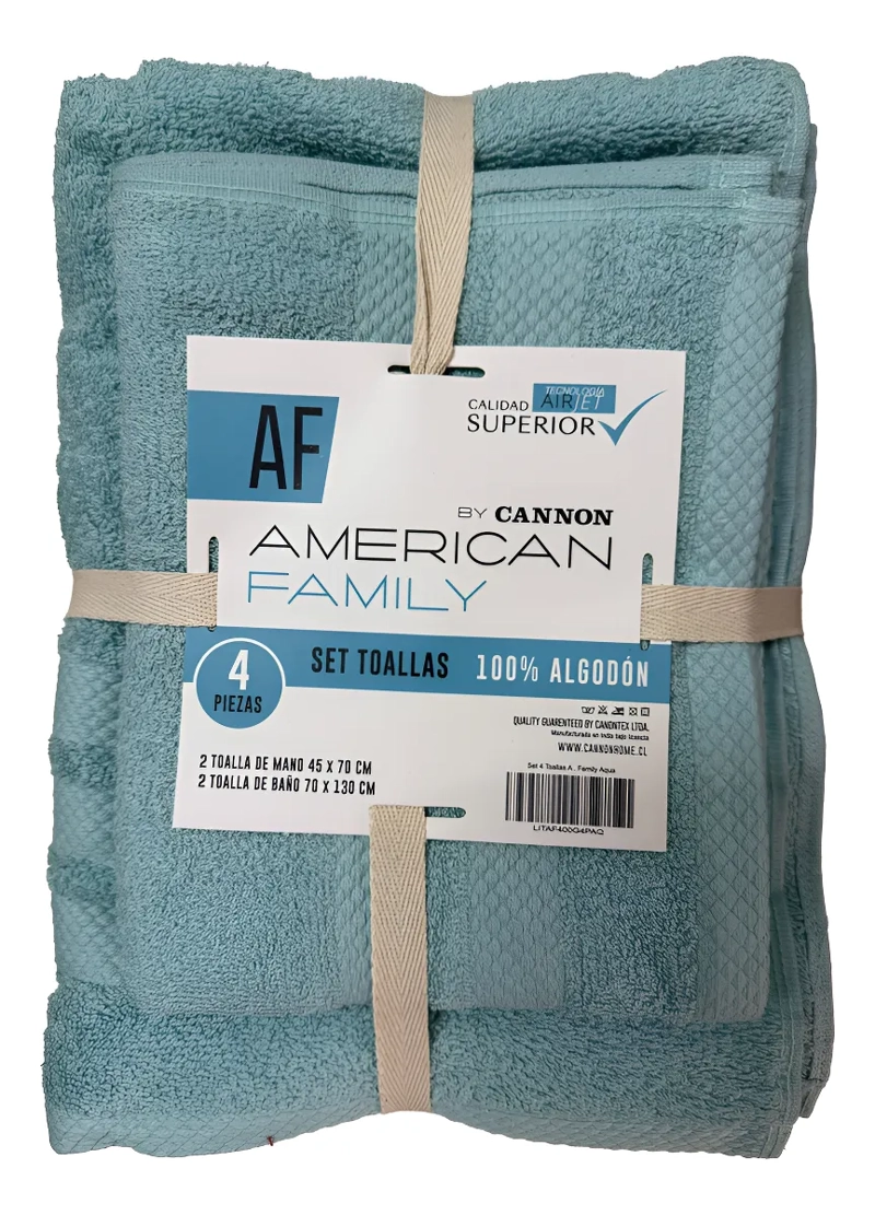 JUEGO DE 4 TOALLAS AMERICAN FAMILY CANNON DE 400GR 2 DE BAÑO Y 2 DE MANO - 1