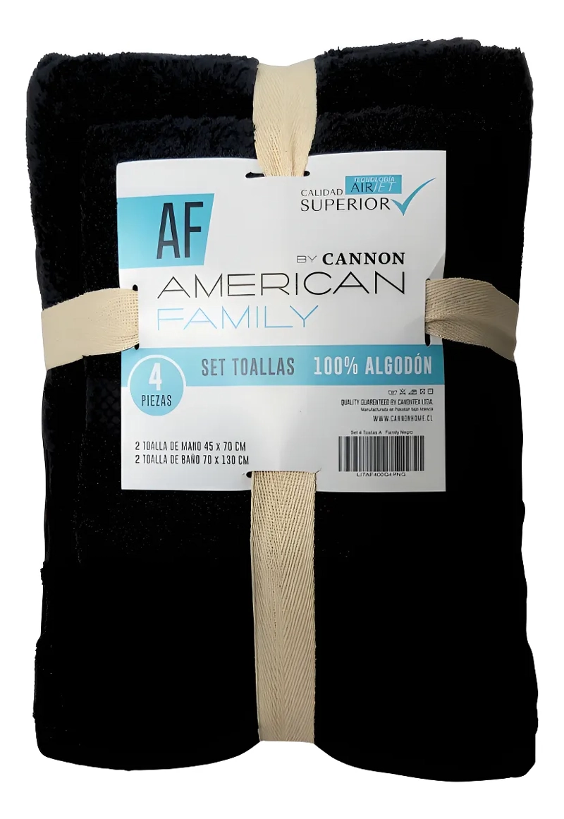 JUEGO DE 4 TOALLAS AMERICAN FAMILY CANNON DE 400GR 2 DE BAÑO Y 2 DE MANO - 1