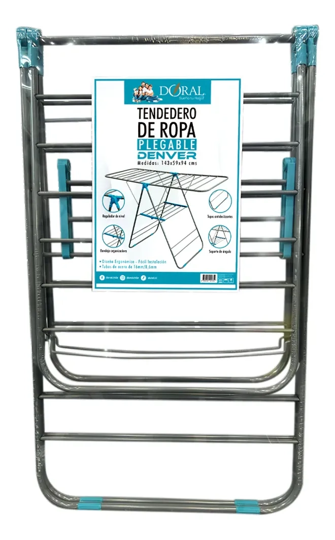 TENDEDERO ROPA METALICO DORAL 1.42M INTERIOR EXTERIOR GRIS COLOR GRIS/AZUL - 3