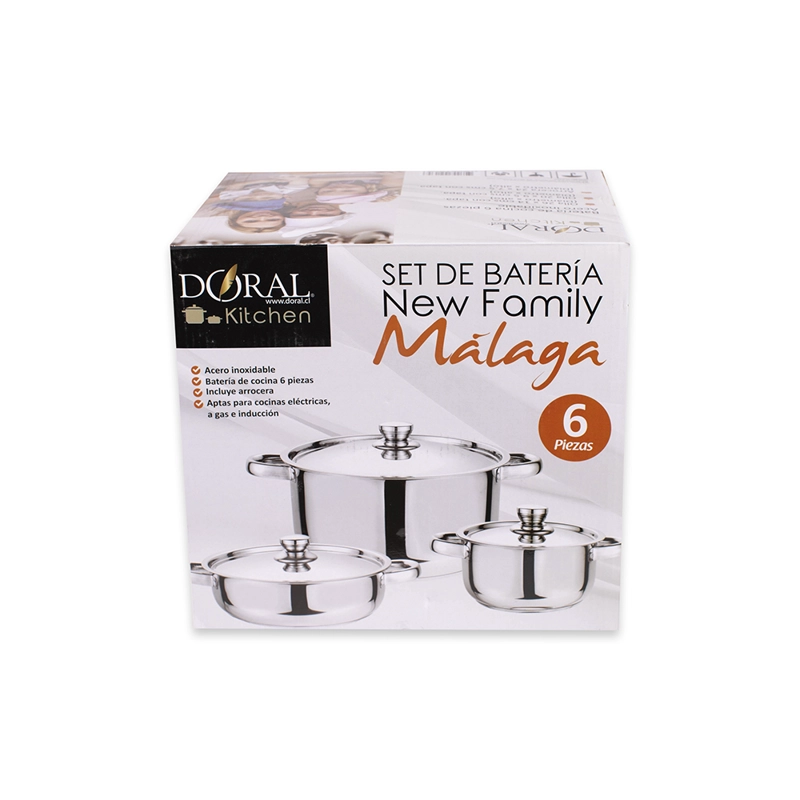 BATERIA DE COCINA 6 PIEZAS MALAGA ACERO INOXIDABLE CON TAPAS DORAL - 6