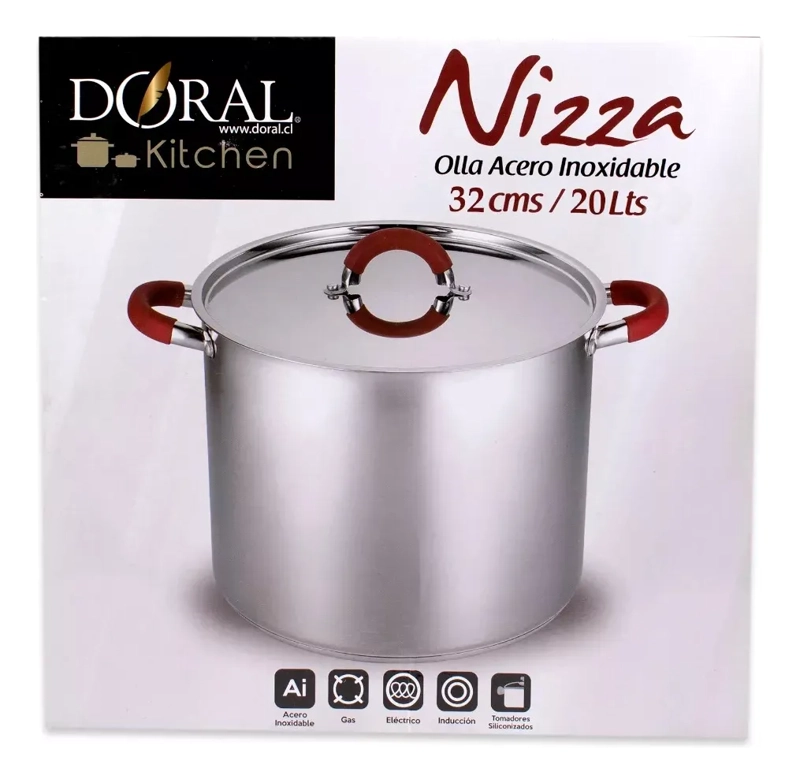 OLLA NIZZA 32CM 20L CON TAPA PLATEADO DORAL ACERO - 3