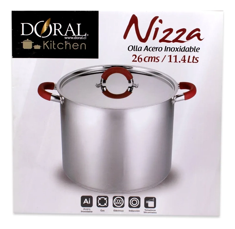 OLLA NIZZA ACERO INOXIDABLE11.4L 26CM CON TAPA PLATEADA DORAL - 3