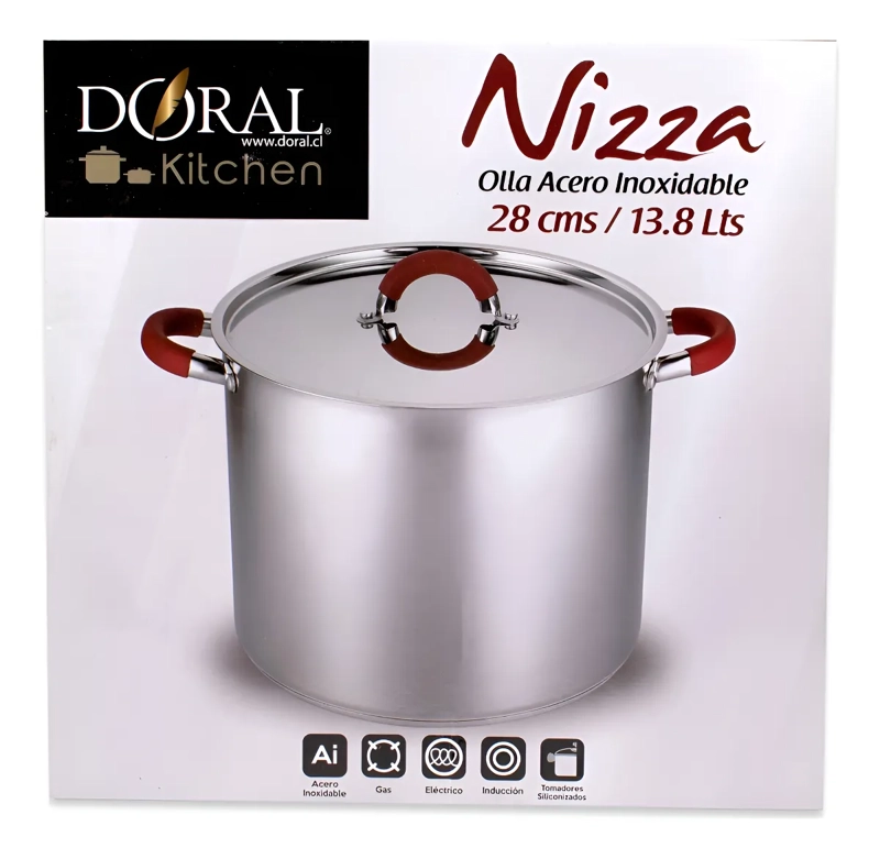 OLLA ACERO INOXIDABLE 28CM13.8L  CON TAPA LINEA NIZZA DORAL - 3