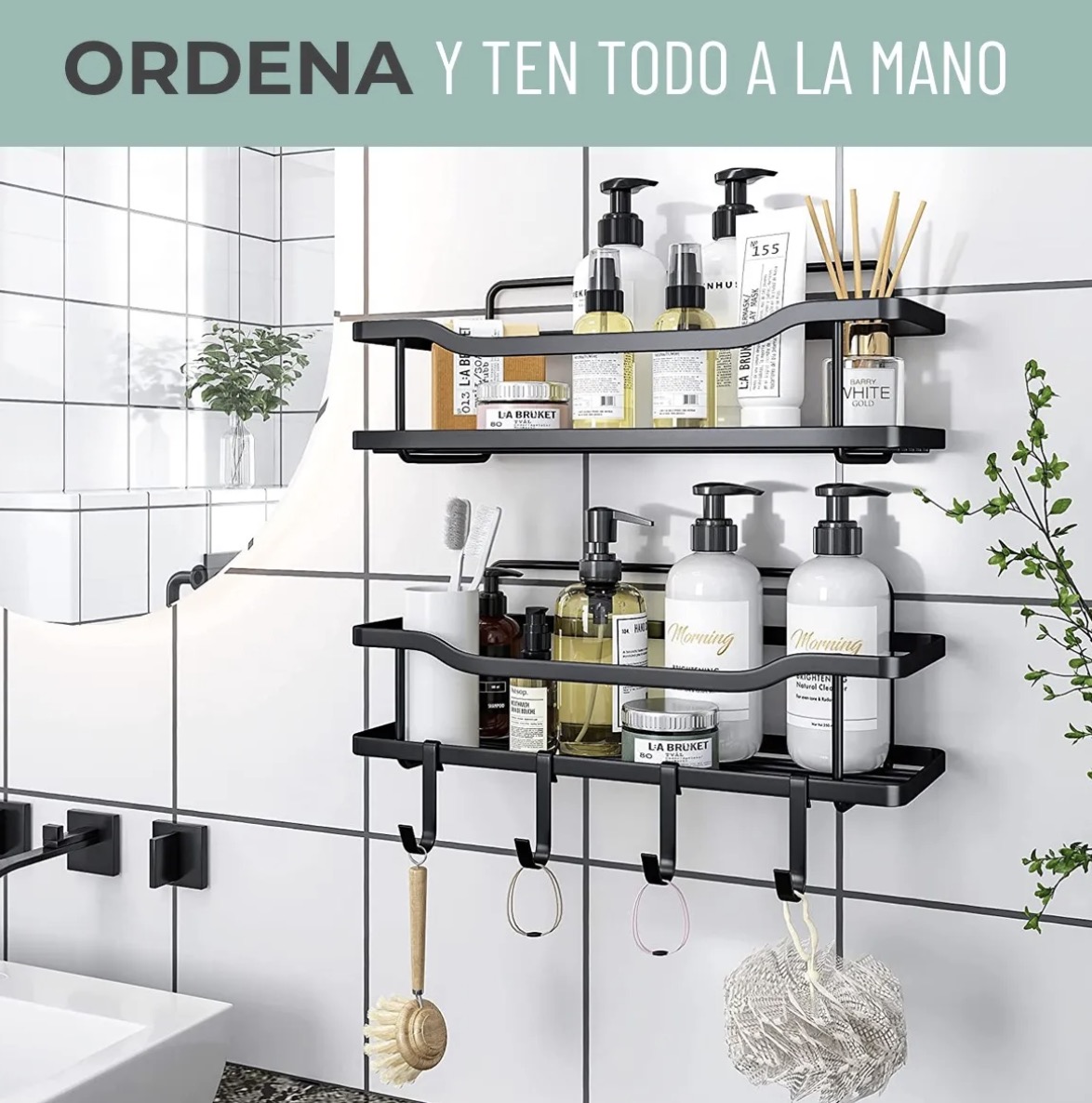 ORGANIZADOR DE DUCHA ADHESIVO SET 2 INOXIDABLE - 2