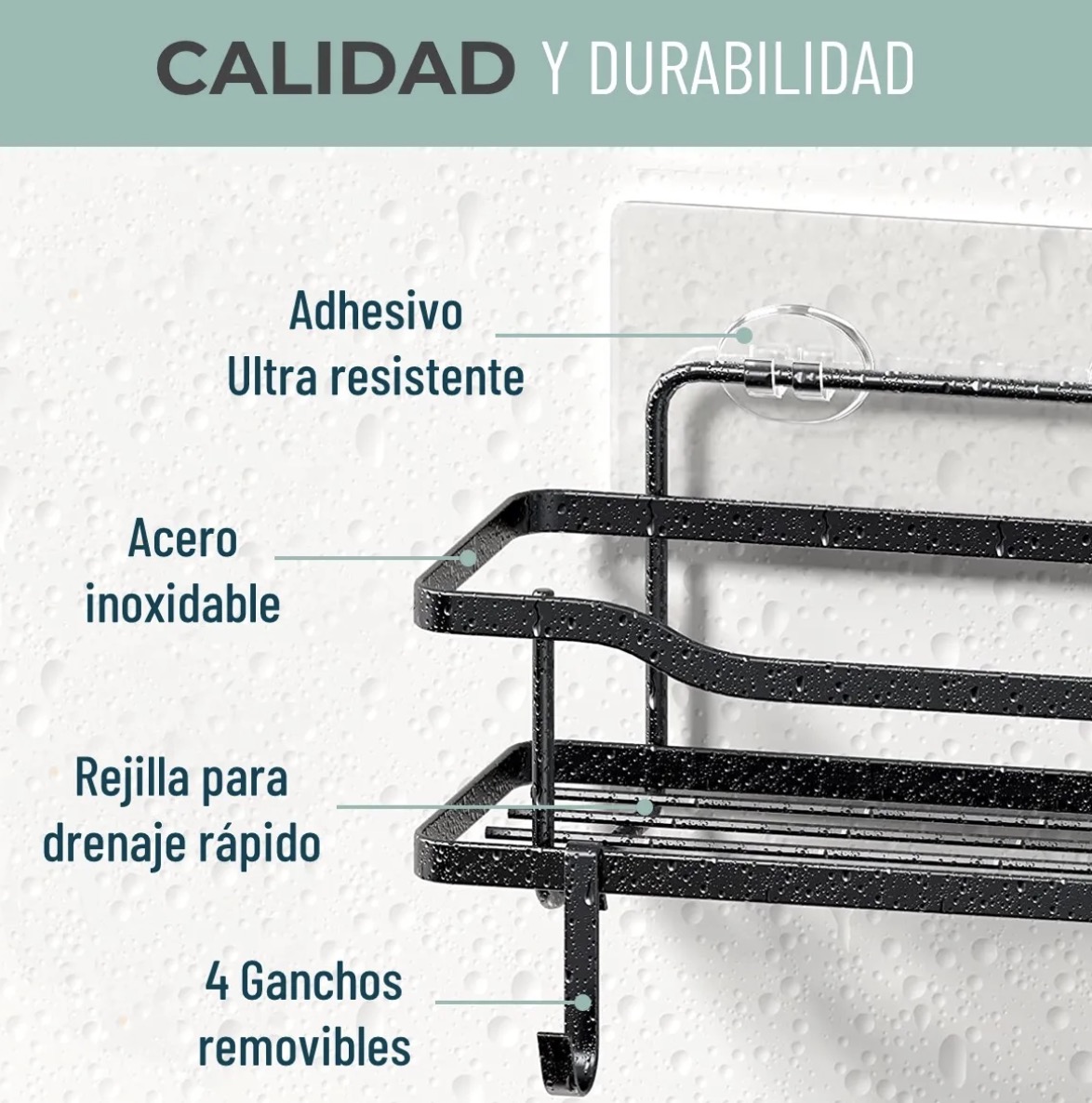 ORGANIZADOR DE DUCHA ADHESIVO SET 2 INOXIDABLE - 3