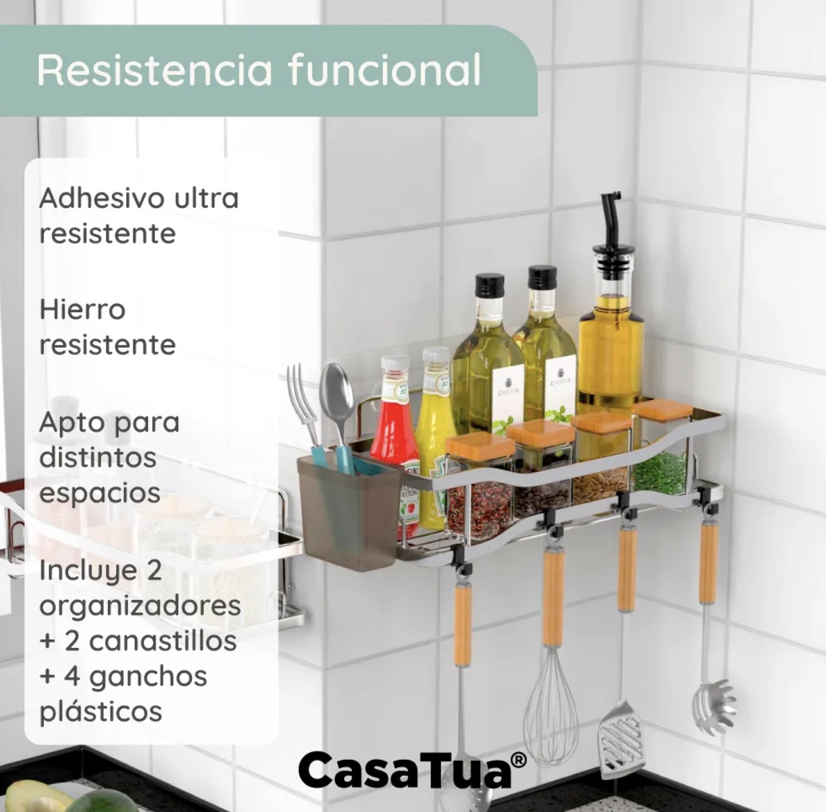 ORGANIZADOR DE DUCHA ADHESIVO SET 2 INOXIDABLE - 3