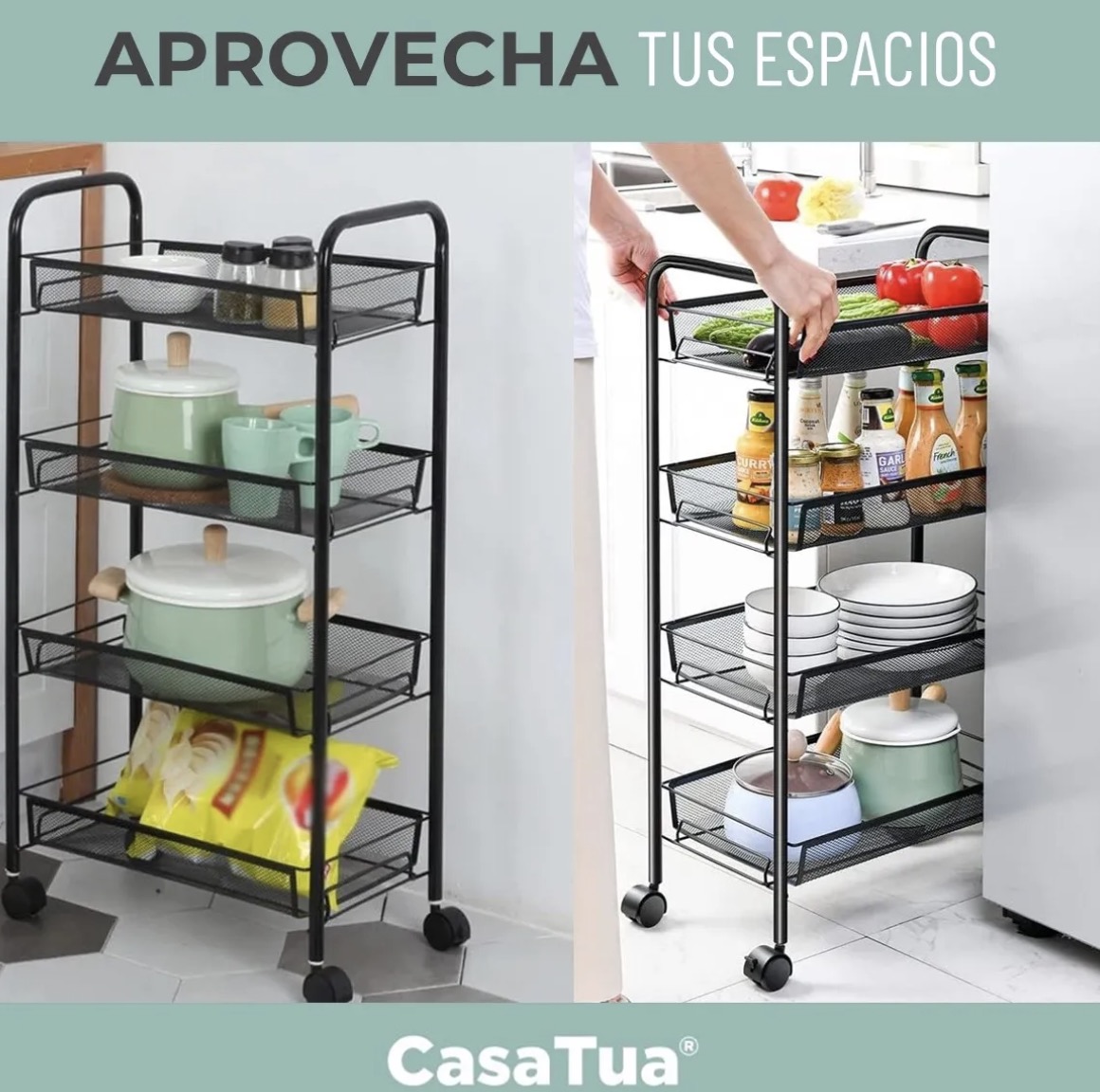 CARRO ORGANIZADOR MULTIUSO ACERO INOXIDABLE + RUEDAS - 2