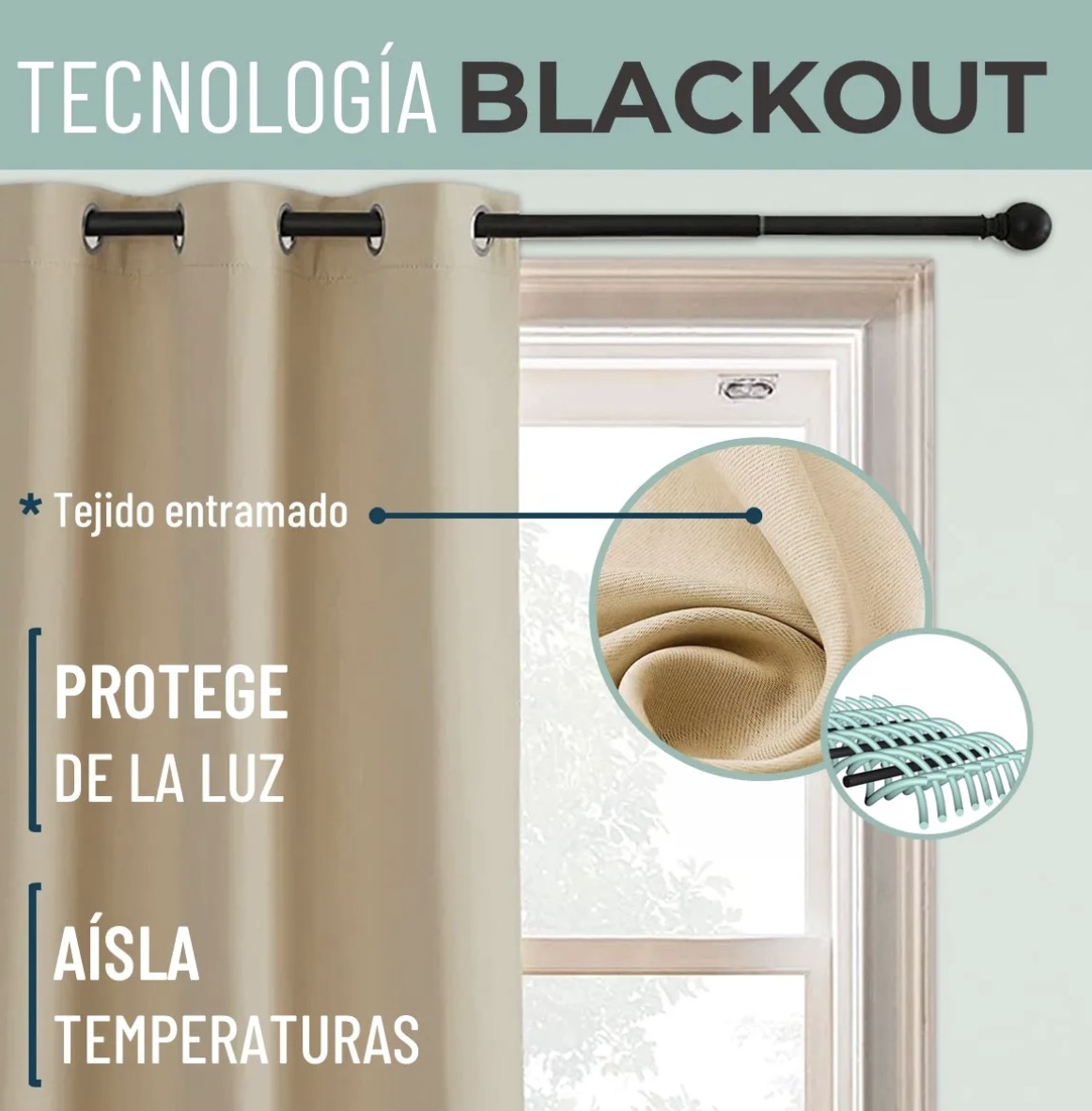 CORTINA SEMI BLACKOUT UN PAÑO 140X220CM AISLANTE - 2