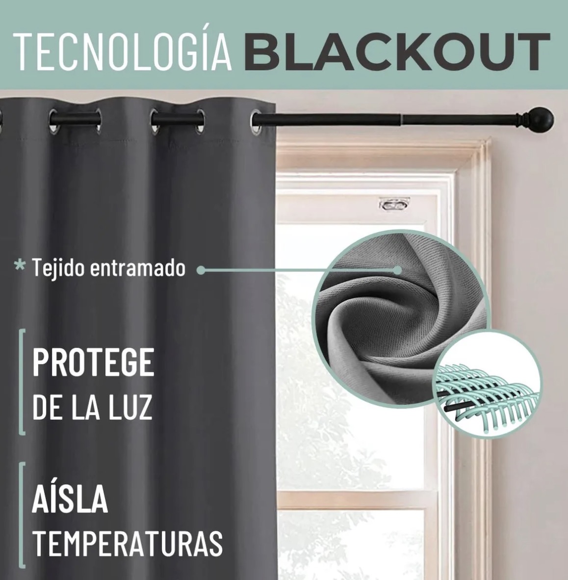 CORTINA SEMI BLACKOUT UN PAÑO 140X220CM AISLANTE - 2