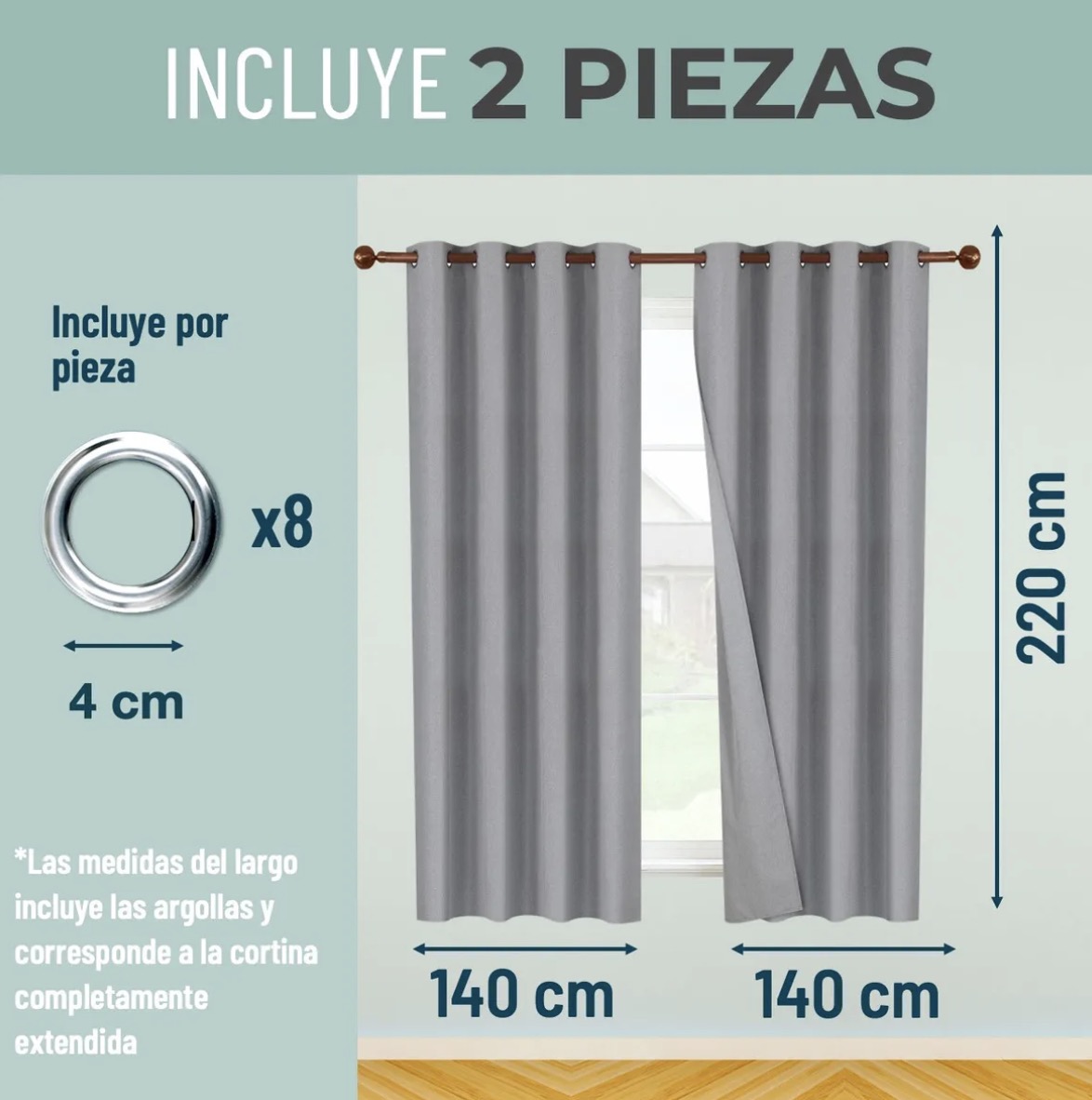 CORTINAS BLACKOUT 2 PAÑOS 140X220 TEXTURA LINO - 2