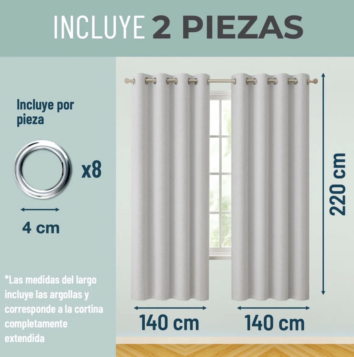 CORTINAS BLACKOUT 2 PAÑOS 140X220 TEXTURA LINO - 2