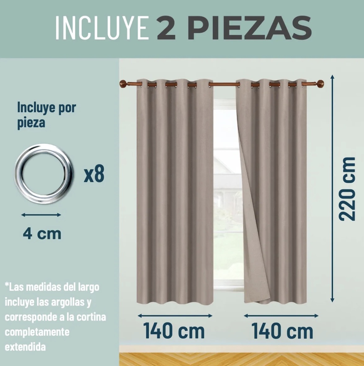 CORTINAS BLACKOUT 2 PAÑOS 140X220 TEXTURA LINO - 2