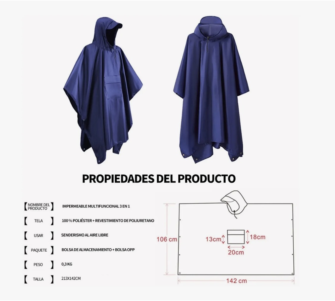 PONCHO IMPERMEABLE SIN OLOR AZUL - 2