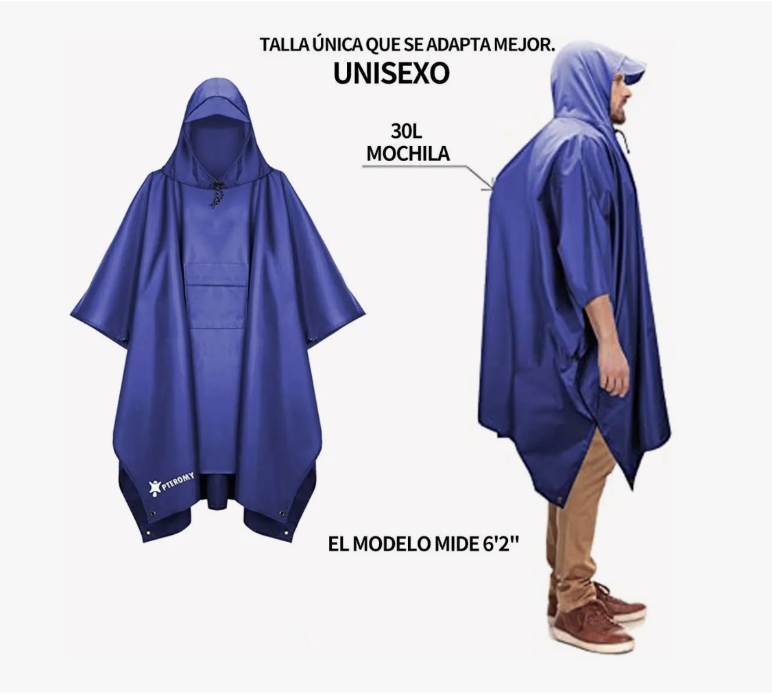 PONCHO IMPERMEABLE SIN OLOR AZUL - 3