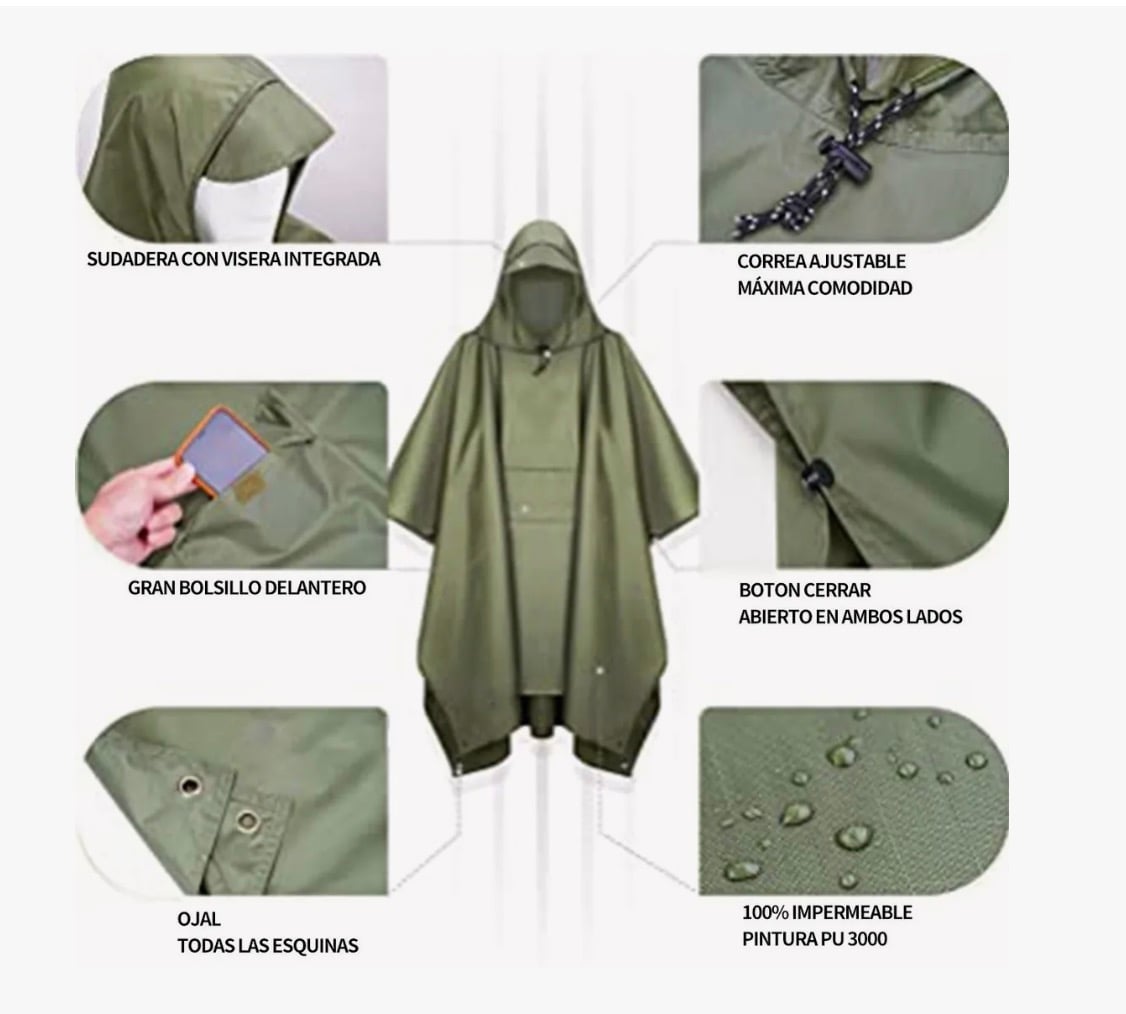 PONCHO IMPERMEABLE SIN OLOR VERDE - 2