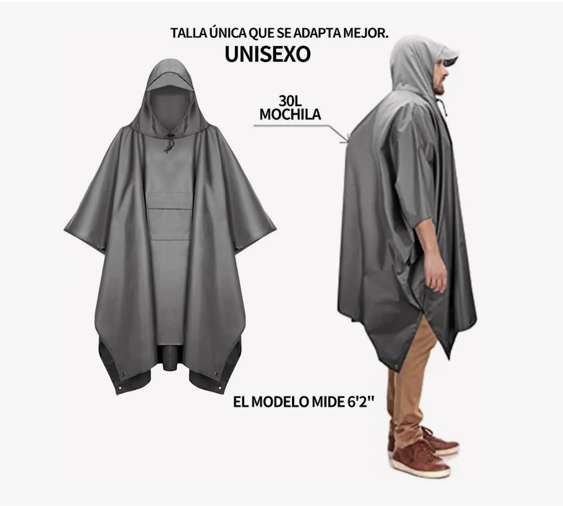 PONCHO IMPERMEABLE SIN OLOR GRIS - 2