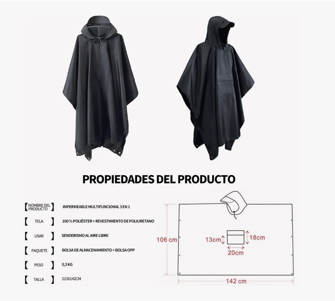 PONCHO IMPERMEABLE SIN OLOR GRIS - 3