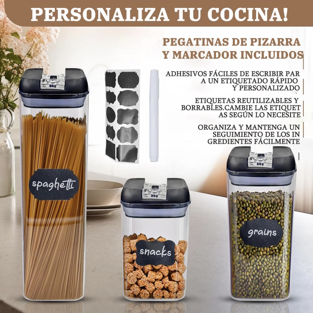 SET 6 CONTENEDOR FRASCOS TARROS TAPA BAMBU - 3