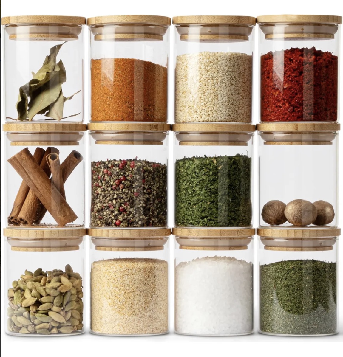 FRASCOS DE ESPECIAS CON TAPA DE BAMBU + ETIQUETAS ADHESIVAS - 1