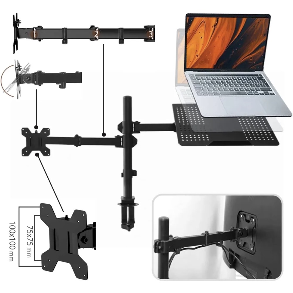 SOPORTE MONITOR Y NOTEBOOK BRAZO ARTICULADO ESCRITORIO GAMER - 3