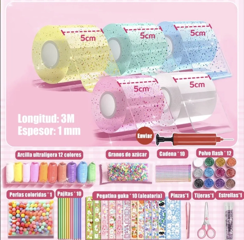 5 ROLLOS SOPLAR BURBUJA CINTA DE DOBLE CARA SURTIDOS - 2