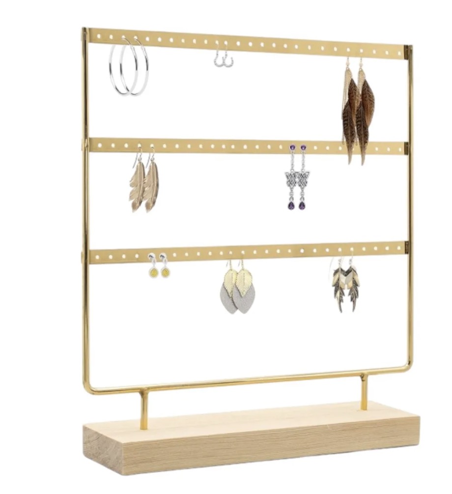 EXHIBIDOR DE METAL PARA ARETES AROS DORADO - 1