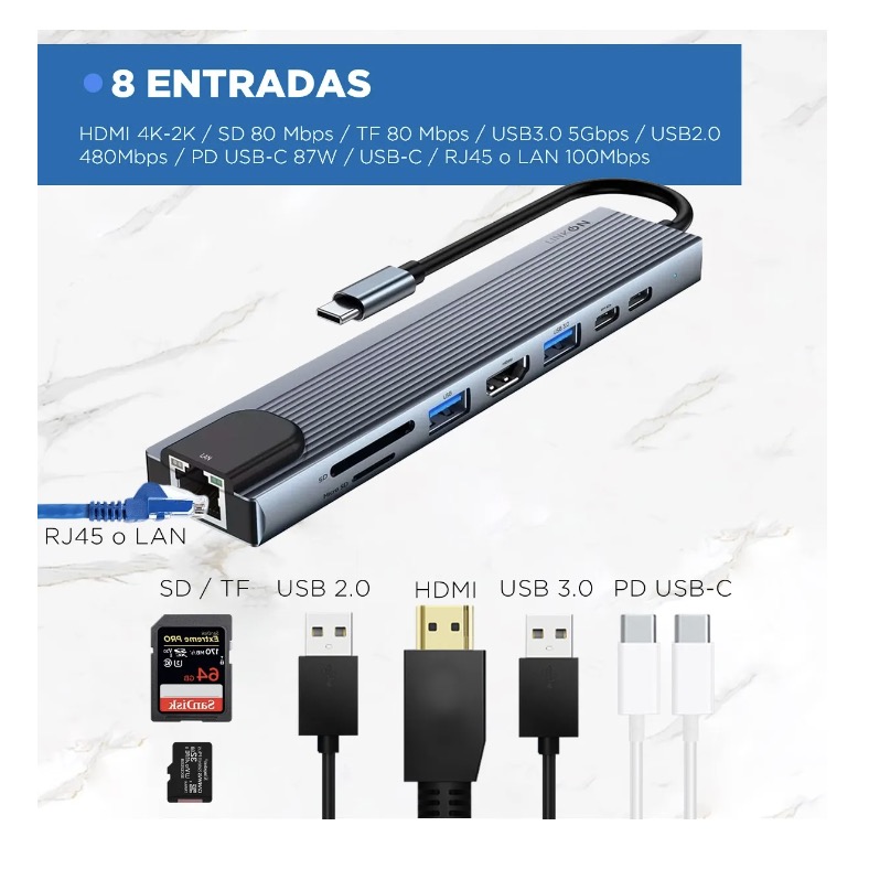 HUB ADAPTADOR USB TIPO C 8 EN 1 - 2
