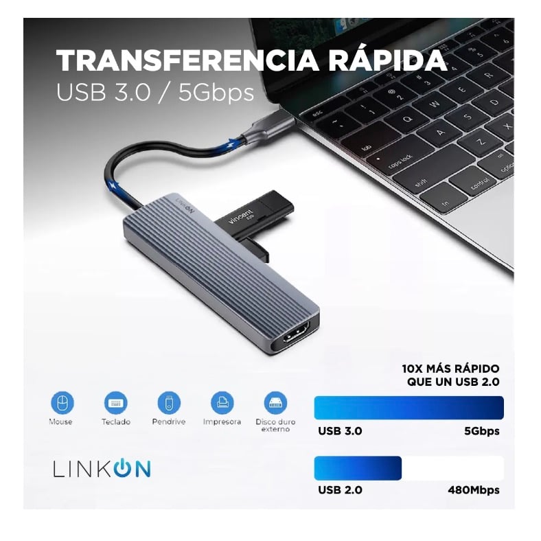 HUB USB C ADAPTADOR MULTIPUERTO 6 EN 1 - 2