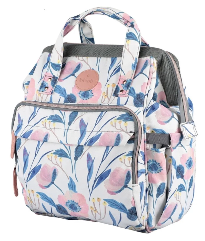 MOCHILA PAÑALERA INFANTI OPEN FLORAL COLOR BLANCO - 1