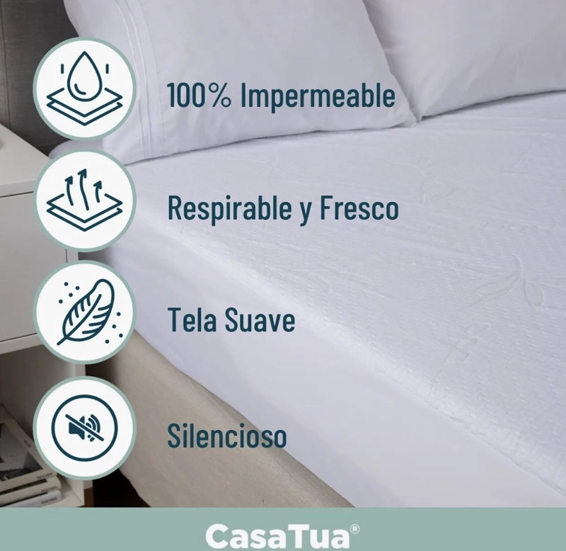 CUBRE COLCHON PROTECTOR IMPERMEABLE BAMBU 2 PLAZAS - 3