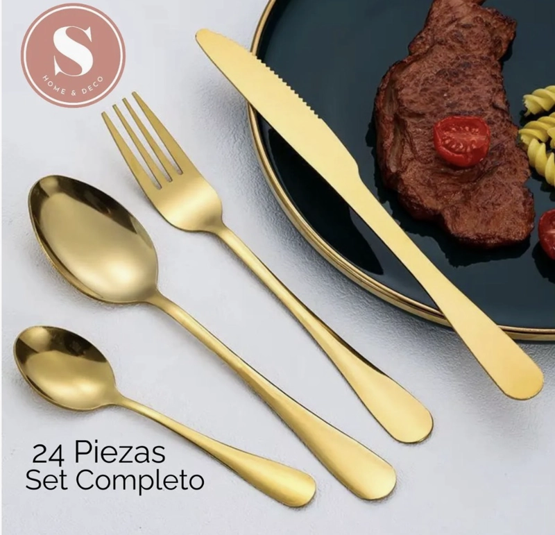 SET DE CUBIERTOS CUCHILLERIA 24 PIEZAS DORADO - 2