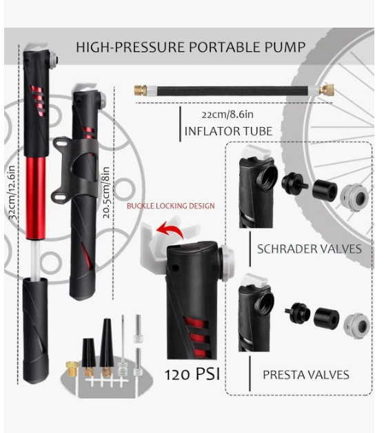 MINI BOMBINES PORTATIL BOLSA BICICLETA CON KIT HERRAMIENTAS - 2