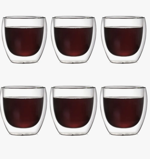 JUEGO 6 TAZAS CAFE  VIDRIO TERMICO 80ML - 1
