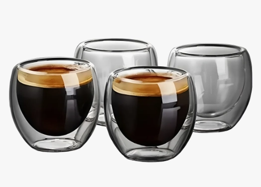 JUEGO 4 TAZAS CAFE  VIDRIO TERMICO 80ML - 1