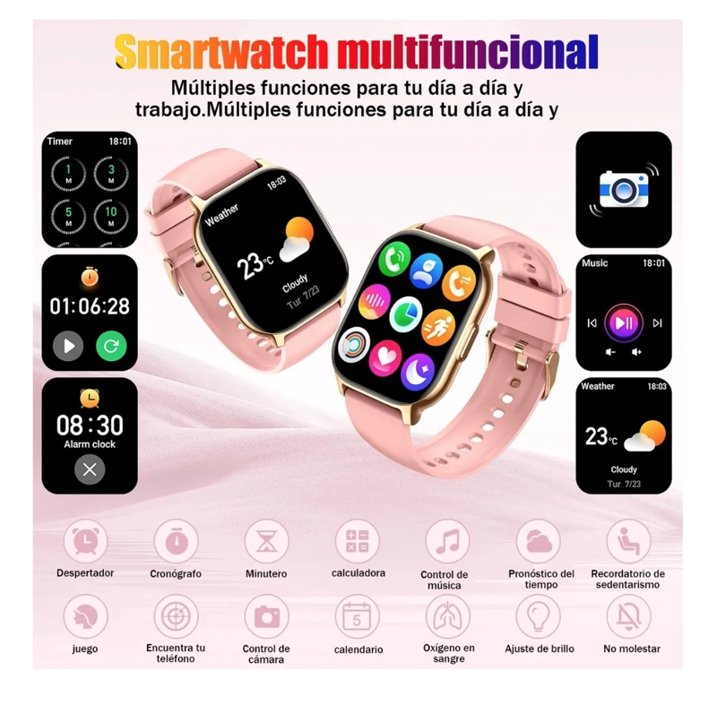 SMART WATCH RELOJ INTELIGENTE ROSA - 4