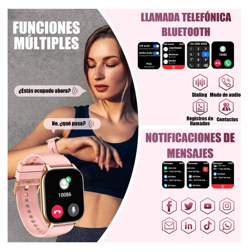 SMART WATCH RELOJ INTELIGENTE ROSA - 6