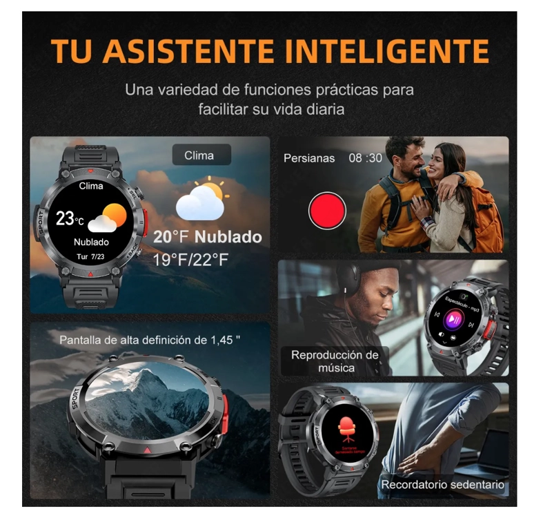 SMART WATCH HOMBRE CON LINTERNA - 4