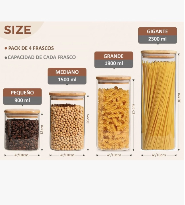 SET 4 CONTENEDORES DE VIDRIO CON TAPA - 7