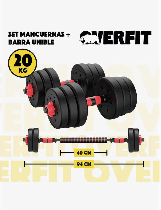 SET MANCUERNAS Y BARRA UNIBLES 20KG - 2