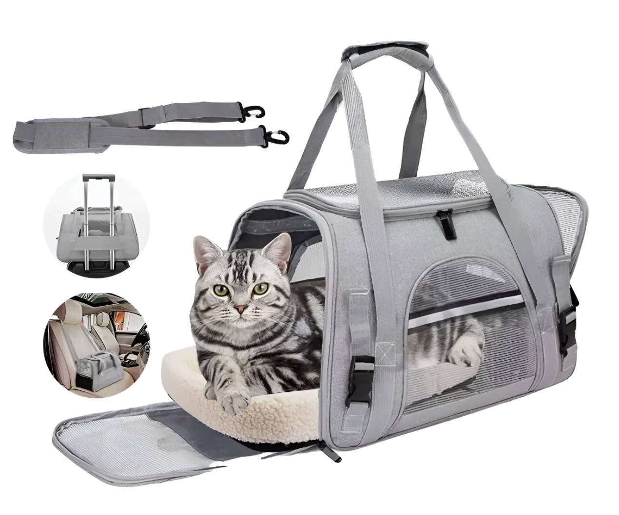 BOLSO TRANSPORTADOR MASCOTA GRIS - 1