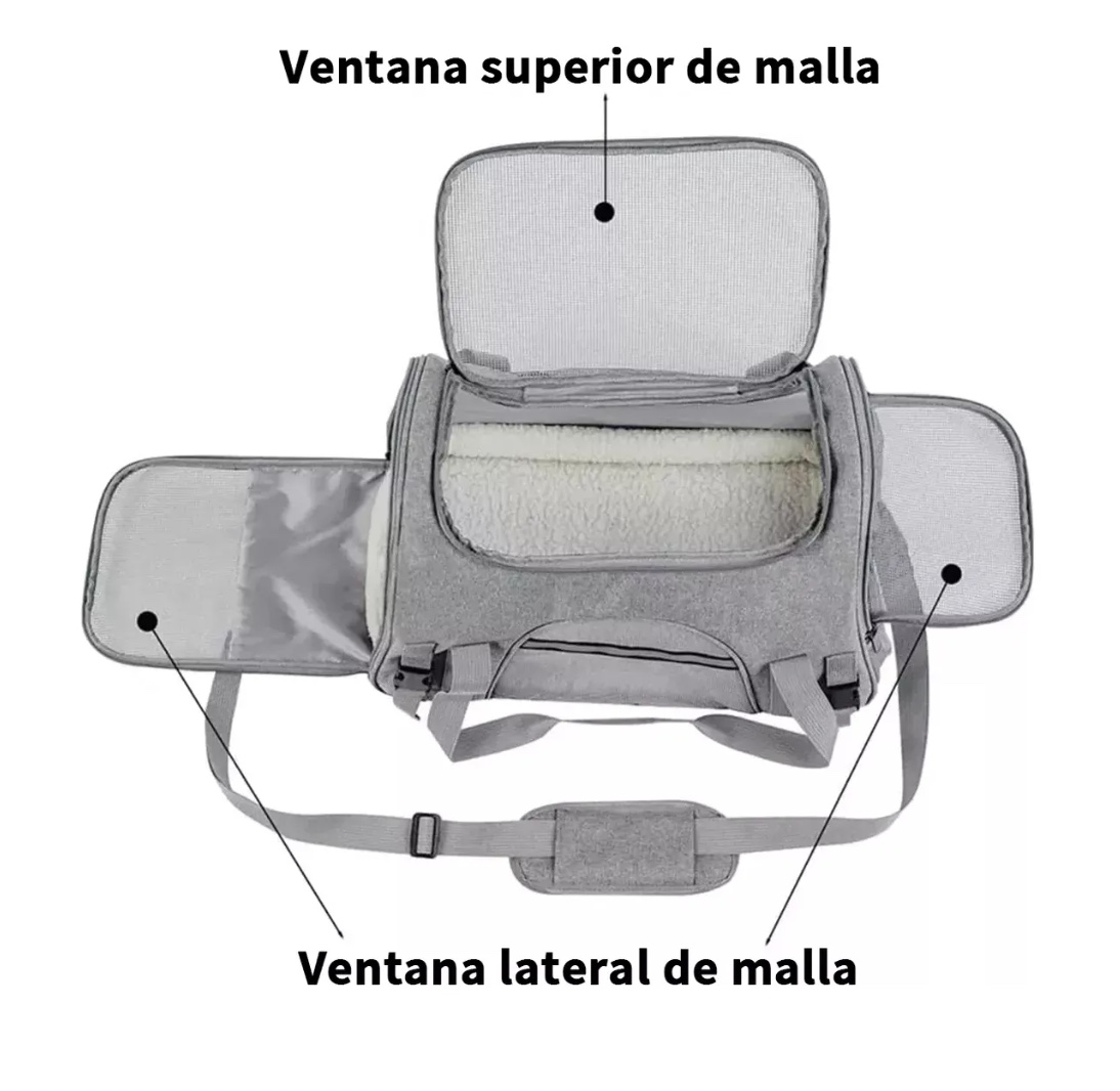 BOLSO TRANSPORTADOR MASCOTA GRIS - 5
