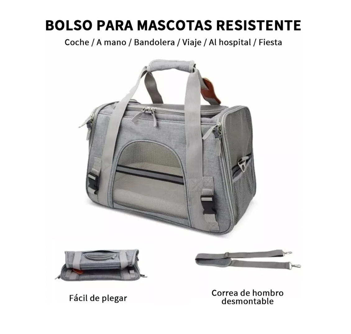 BOLSO TRANSPORTADOR MASCOTA GRIS - 6