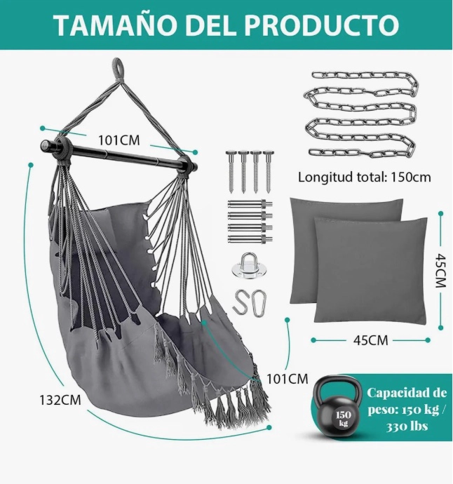 HAMACA COLGANTE SILLA CON 2 COJINES - 3