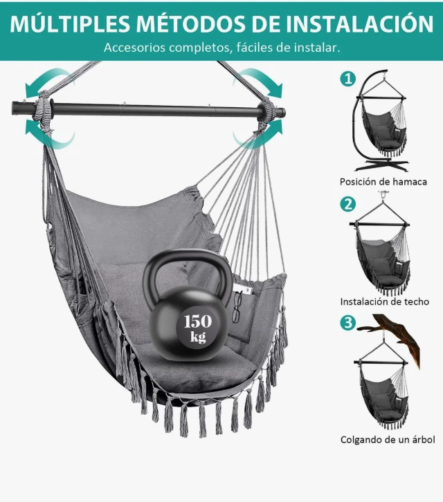 HAMACA COLGANTE SILLA CON 2 COJINES - 5