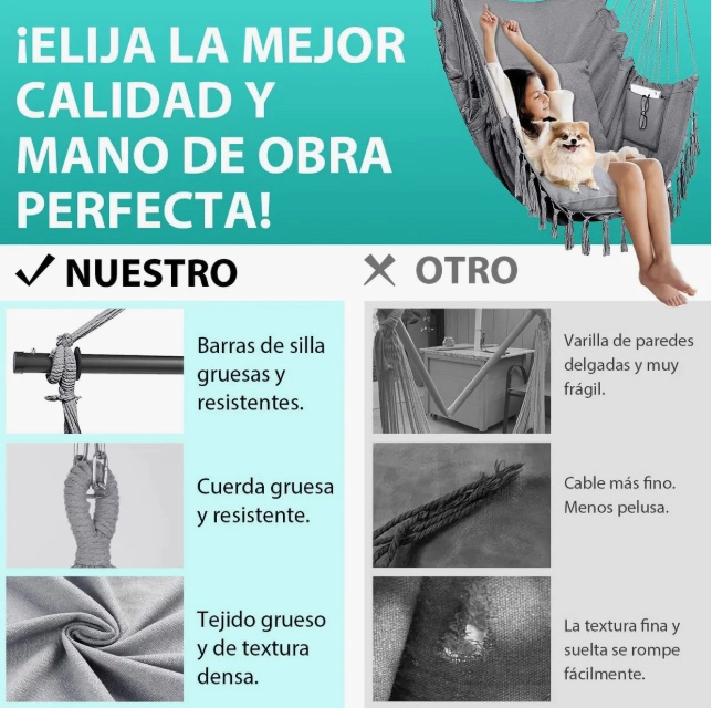 HAMACA COLGANTE SILLA CON 2 COJINES - 6