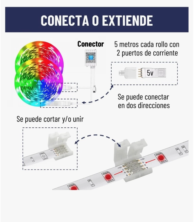 TIRA CINTA LUCES LED RGB BLUETOOTH 10 METROS - 5
